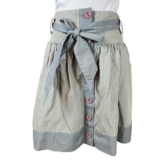 Lux Urban Outfitters Peplum Button Front Skirt NWT Size 11 Green Stripe - Picture 1 of 7